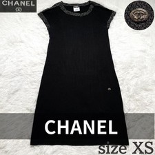 CHANEL Coco Mark Knit Dress XS Black Silk Blend A-Line Italy Rare SR1920