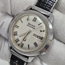 Vintage 1970 Bulova Accutron 218 Day Date Stainless Tuning Fork Men Wrist Watch