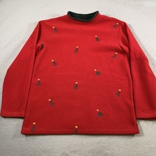 Vintage Christmas Tree Grandma Sweatshirt Fleece Embroidered Womens Small Red