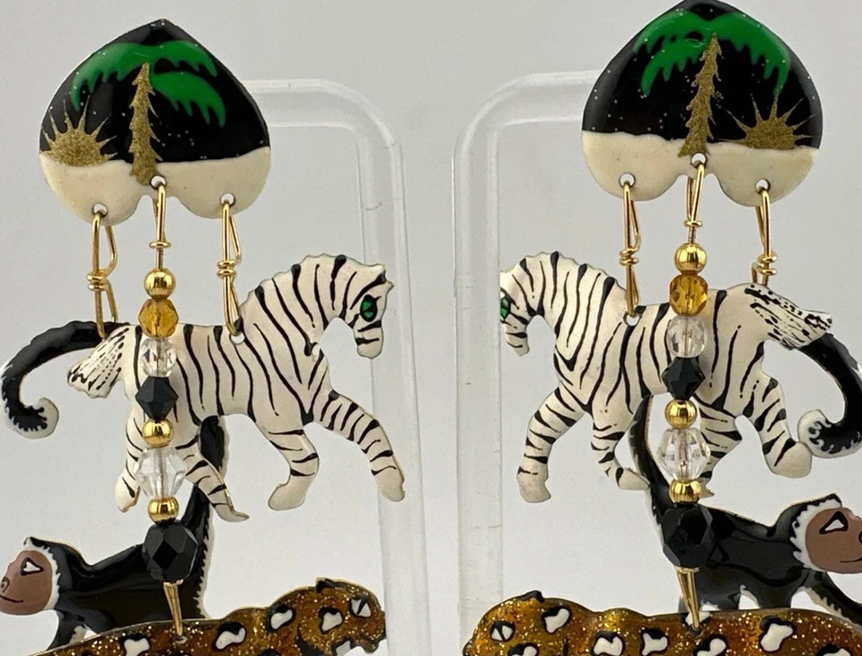 Lunch at the Ritz Carte Du Jour African Animal Gold Silver Pierced Earrings - Image 3 of 4