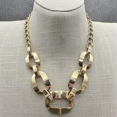 JLO Jennifer Lopez Necklace Gold Tone Large Link Crystal Accent Chain 16 Inch