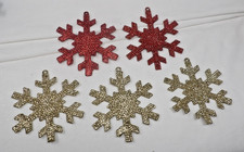 5 Glitter Snowflake Shaped 4" Christmas Ornaments