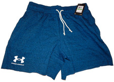 Under Armour Men's Rival Terry 6" Shorts Size L 1382427 Blue Black