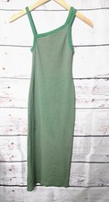Zara Womens Dress Small Green Pink Striped Asymmetrical Neck Ribbed Knit Bodycon
