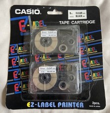 Casio EZ-Label Printer Tape Cartridge - 9mm Clear Tape Black Ink 2 Pack - NEW