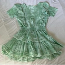 LoveShackFancy Heritage Moss Green Natasha Dress Small Cotton Short Sleeve Mini