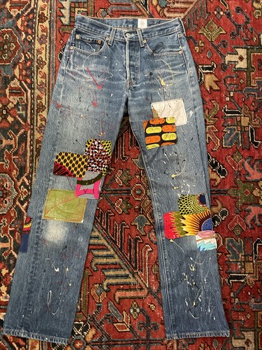 Res Ipsa Vintage Levis 501 Upcycled Patchwork Denim Jeans Sz 28x32 Blue