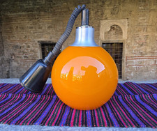 Orange sphere ceiling lamp, vintage 1970s space age glass pendant lamp