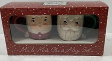 NEW Johanna Parker Mr. and Mrs. Santa Claus Footed Mug Set Boxed Transpac NIB