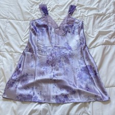 Vintage 90s Y2K Lilac Purple Floral Chemise Lace Womans Large Slip Coquette