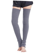 Women's Winter Knit Leg Warmer Over Knee High Footless Socks Warm Medium Gray