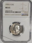 1955-D Washington Silver Quarter 25c NGC MS65 cracked holder bargain price coin!
