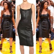 Women Original Black Leather Dress for Evening Cocktail Party & Special Event