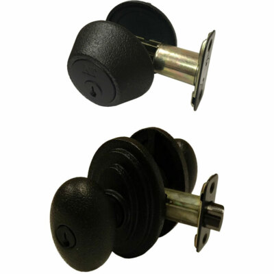 Black Sandcast Egg Keyed Entry Door Knob & Single Cylinder Deadbolt Combo Pack