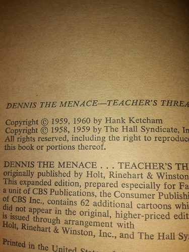 1959 FAWCETT GOLD MEDIA DENNIS THE MENACE "TEACHER'S THREAT " BOOK GOOD - Picture 4 of 7