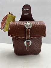 Western Dark Brown Leather Hand Tooled Saddle Bag with Stainless Steel Buckles