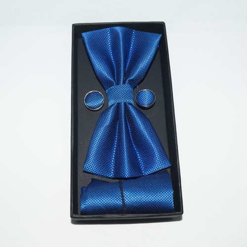 Mens Boxed 3 Piece Set Adjustable BOW Tie Cufflinks Pocket Square Set - Fab Gift - Picture 35 of 43