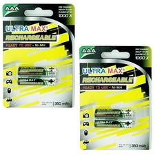 4 x UltraMax AAA 350mAh Rechargeable Ni-MH Batteries HR03 LR03 R03 MICRO MN2400 1.34 per battery