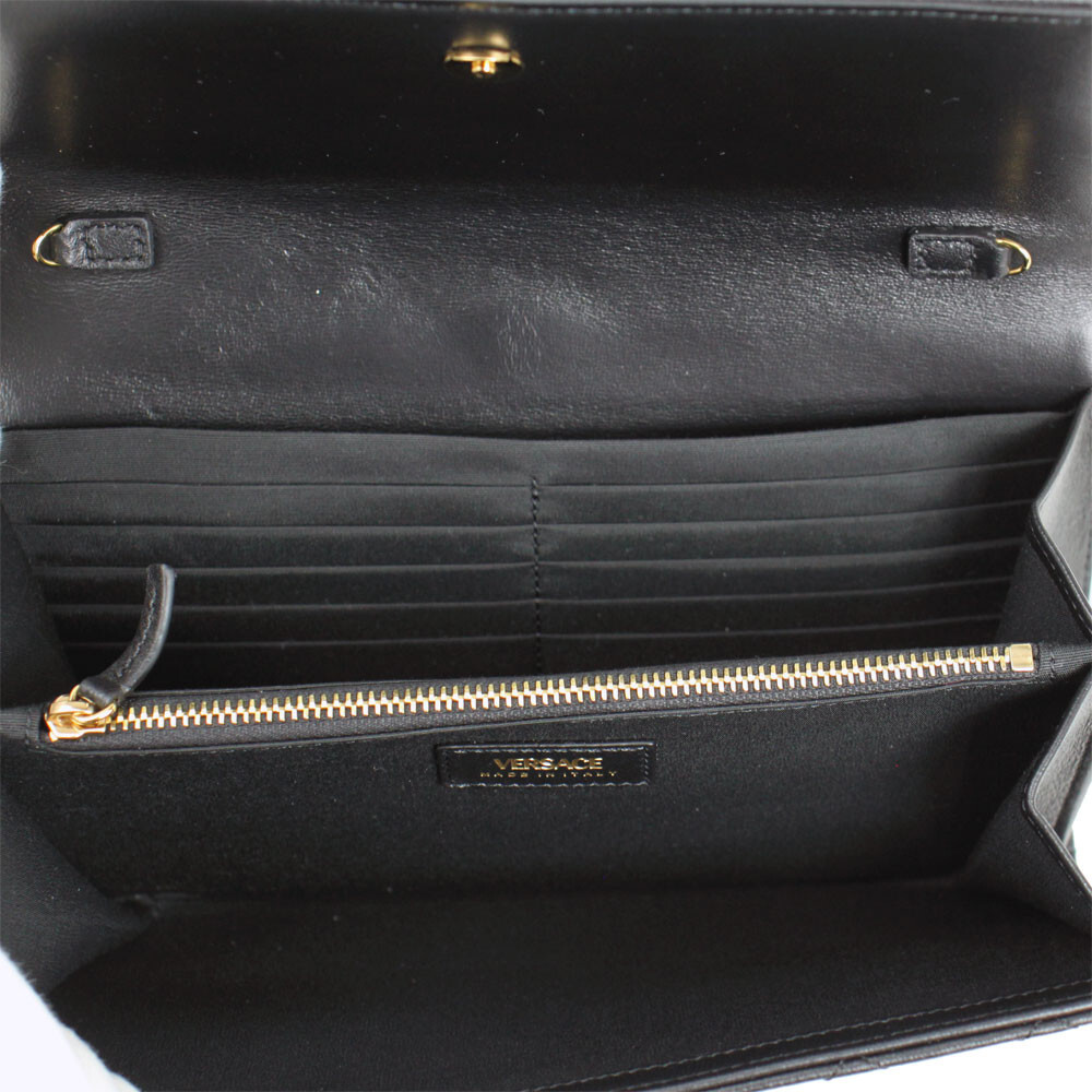 BRAND NEW VERSACE MEDUSA BLACK LEATHER CHAIN SHOULDER WALLET