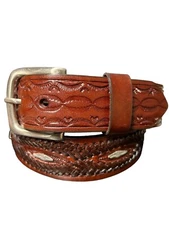 Italian Tan Leather Laced Diamond Shape & Concho Belt Mens Western Belts Strap