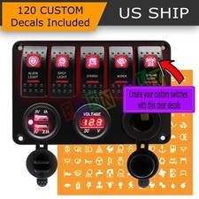 Red Led 5 Gang On-off Toggle Switch Panel 2 Usb 12v Car Boat Marine Rv Truck