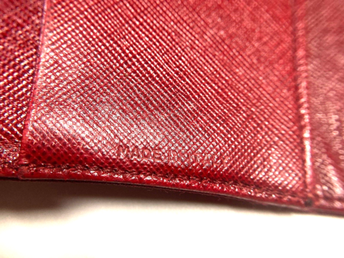 PRADA VINTAGE TRIANGLE EMBLEM POCONO NYLON LEATHER WALLET TRIFOLD ITALY RED - Picture 20 of 24