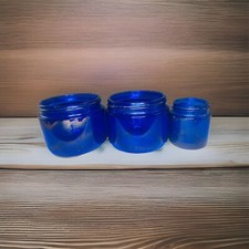 Lot Of 3 Vintage Cobalt Blue Glass Noxzema Jars Bottles