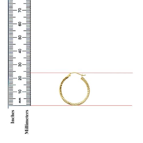 14K Yellow Gold Full Diamond Cut Hollow Square Tube Hoop Earrings For Girl - Picture 3 of 4