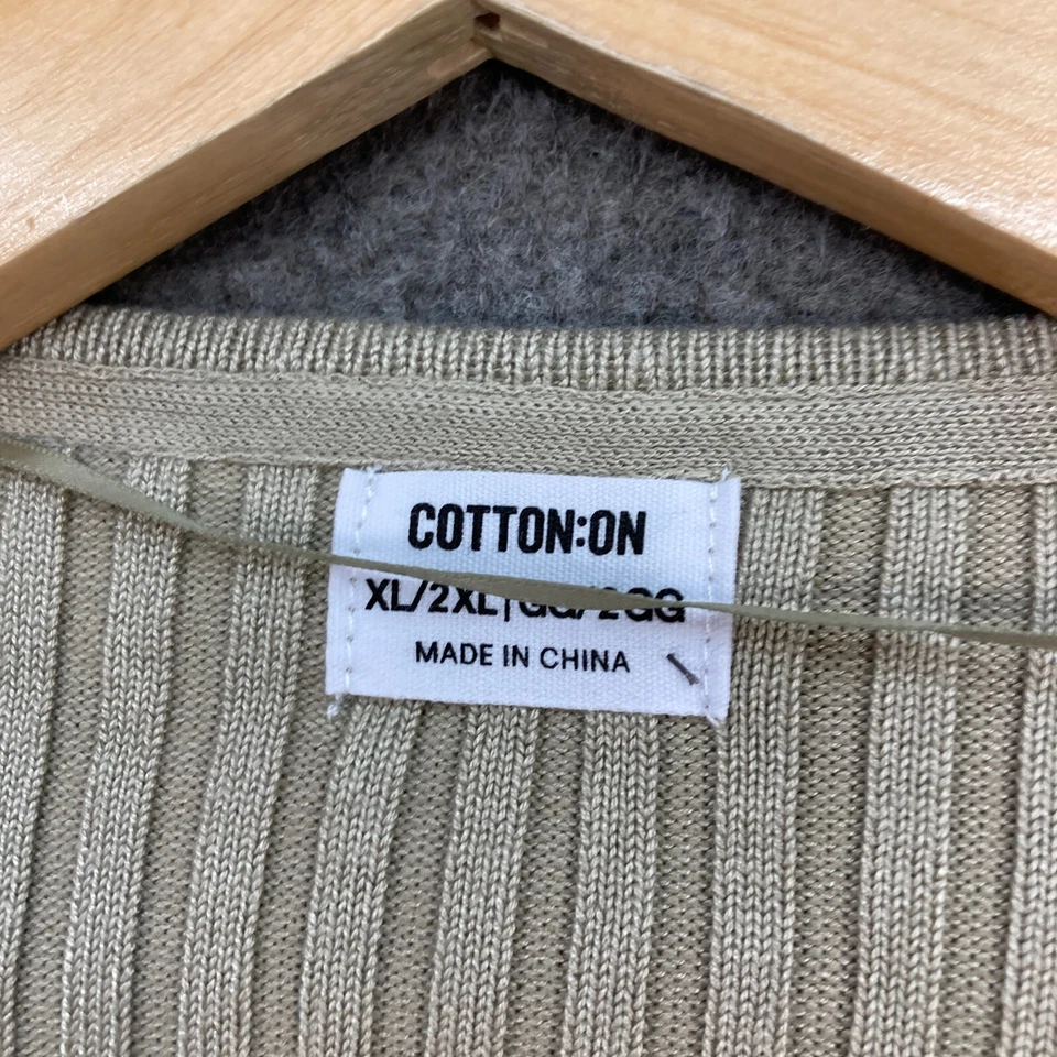 Cárdigan de algodón para mujer XL verde acanalado tejido frente abierto manga larga corto 25605 Foto 4 de 4