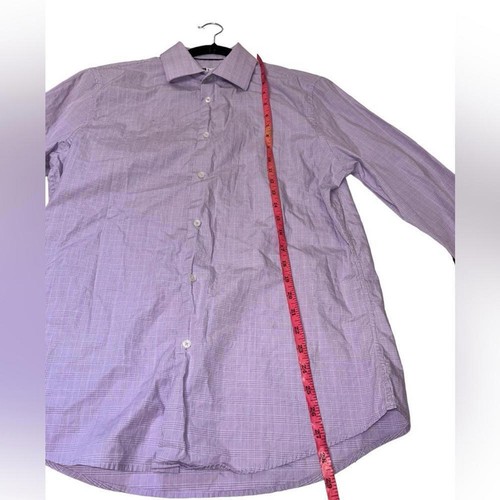 Camisa de vestir Bachrach l púrpura lavanda a cuadros con botones 15 1/2 - Imagen 4 de 7