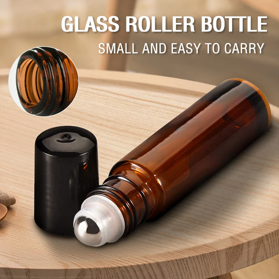 10-100PC Roller Rollerball Perfume Essential Oil Roll On Ball Amber Glass Bottle - image 3 of 4