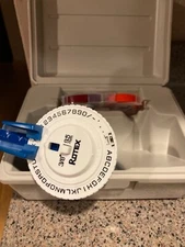 Vintage Blue Rotex Compact Label Maker Orange, Blue & Red Rolls Of Tape w/Case 