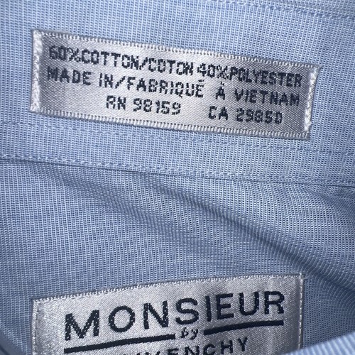NWT Monsieur by Givenchy Shirt Men's Sz 14.5 32/33 Light Blue Dress Button Down - Picture 7 of 9