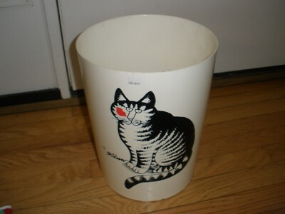 Vintage B Kliban Trash Can 12” Tall 9.5 Wide USA Cat Love A Cat