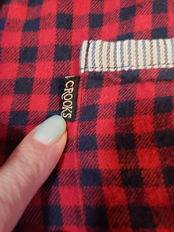 Crooks and Castles Mens Shirt XL Red Check Reinforced Shoulder Hunting Outdoors - Image 4 of 4