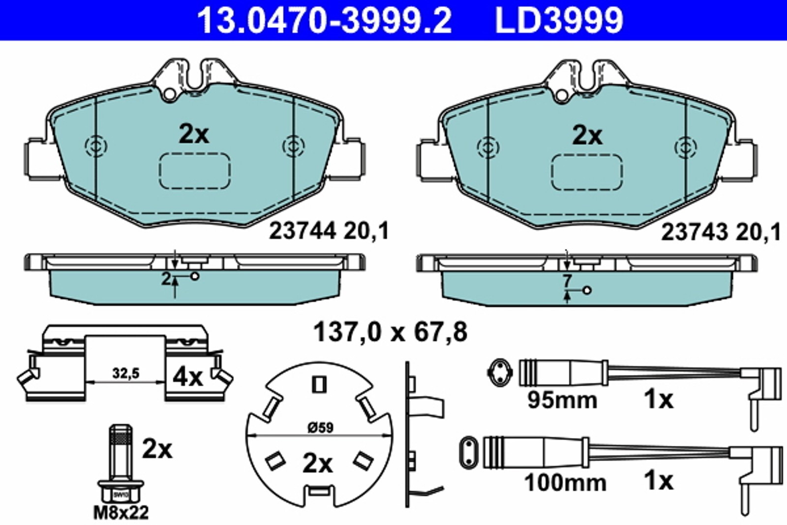 Plaquettes de frein céramique avant pour Mercedes Classe E W211 S211 motorisation 1.8 à 3.2