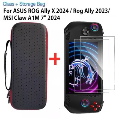 Case with 2PCS Glass Screen Protector for ASUS ROG Ally X /Rog Ally/MSI Claw A1M