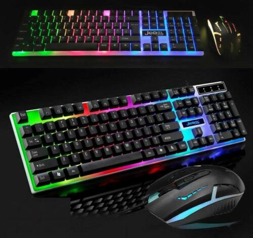 Gaming Keyboard Mouse Set Rainbow RGB LED USB Wired For PC Laptop Xbox One PS4 - Afbeelding 1 van 2