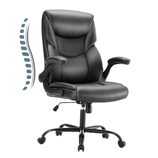 Computer Gaming Chair, Ergonomic Office Chair Heavy Duty Black Flip Armrests-image