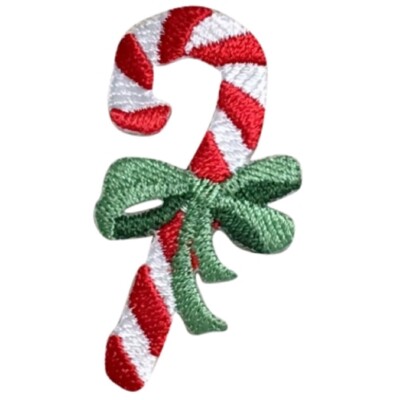 Candy Cane Applique Patch - Christmas Treat, Bow 2.25'' (Iron on)