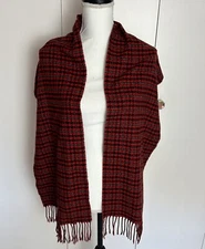 CASHMINK by V FRAAS Houndstooth Red Black Fringe Scarf  Made in Germany