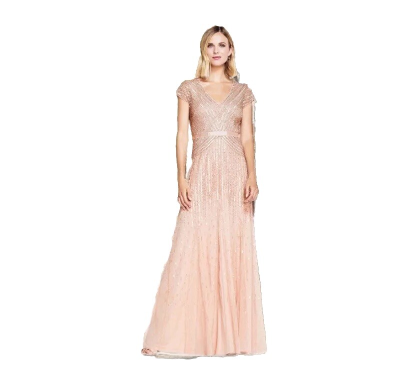 Adrianna Papell☆エレガントなビーズ装飾ロングドレス Adrianna Papell Size 10 Women's Long Beaded V-Neck Dress