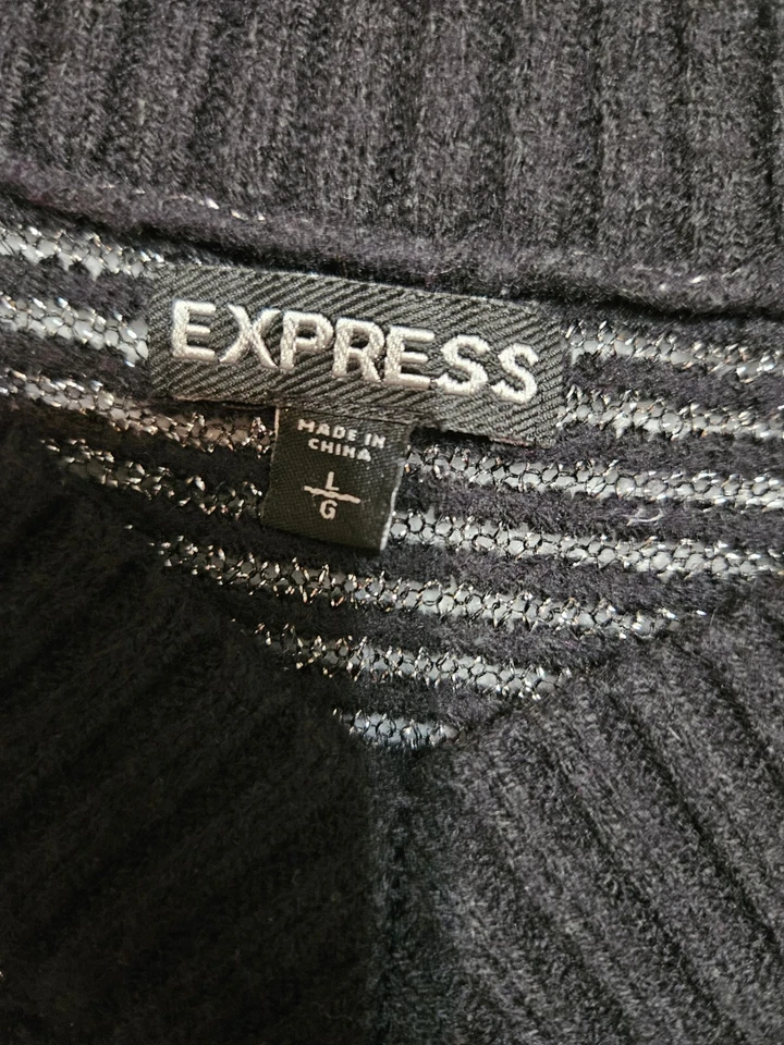 Suéter Express Talla Grande Negro Rayas Metálico Hilo Plateado Y2K Años 90 Semi Transparente Foto 4 de 4