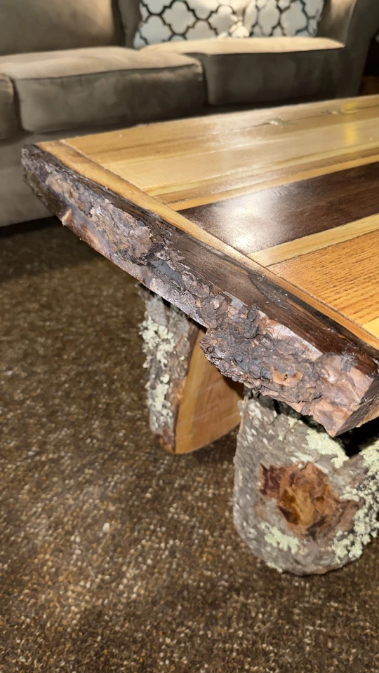 Hand Made Coffee Table with Live Edge In Natural Wood - Image 3 of 4