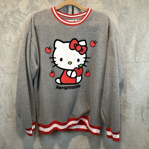 Aero Sanrio Sweatshirt Hello Kitty Grey Oversized Crewneck Womens L Kawaii Cute