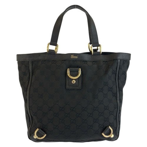 GUCCI Abby black gold hardware GG canvas leather tote bag handbag