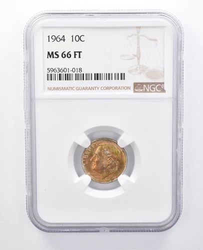 1964 Roosevelt Dime MS66 FT NGC Orange Tone *7982