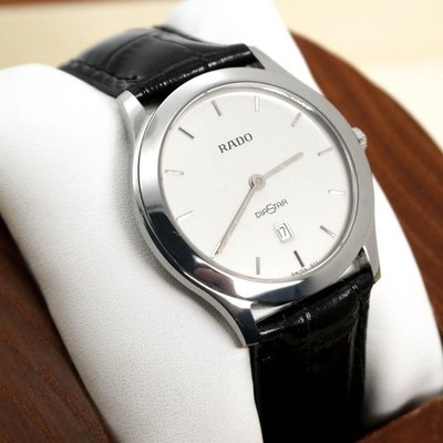 RADO DIASTAR Watch Men Stainless Steel Dial Date Ultra Thin Case Silver