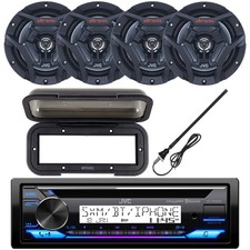 JVC KD-T92MBS Marine USB Receiver, Cover, 4x 6.5" Black Boat Speakers, Antenna