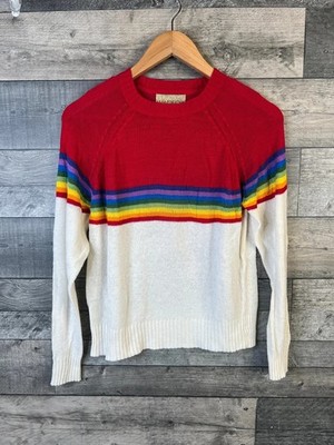 Wildfox Jumper Size Medium Red Rainbow Stripe Knit Sweater Ski Lodge Dopamine